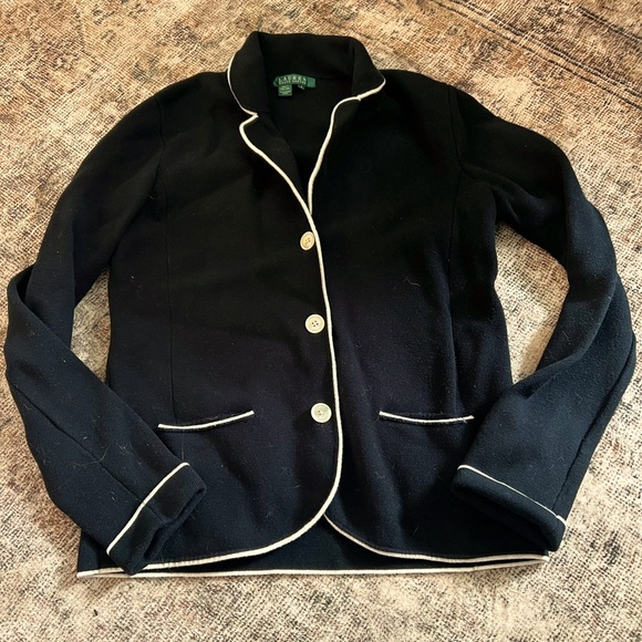 Ralph Lauren Jackets & Blazers - Ralph Lauren Black and White Sweater Blazer with Nautical Trim Size Large
